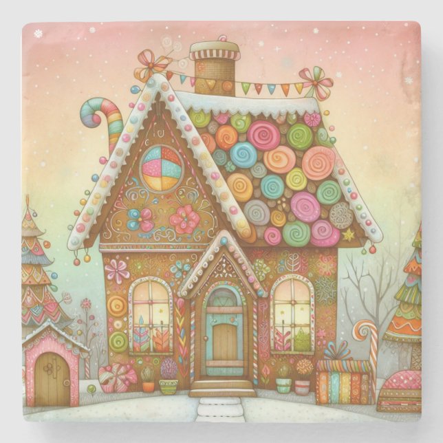 Porta-copo De Pedra Casa de gengibre branca (Frente)