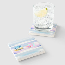 Porta-copo De Pedra Casa de Praia Azul e Rosa Stone Coaster