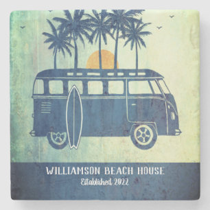 Porta-copo De Pedra Casa de Praia de Verão Retro Van Monogramada