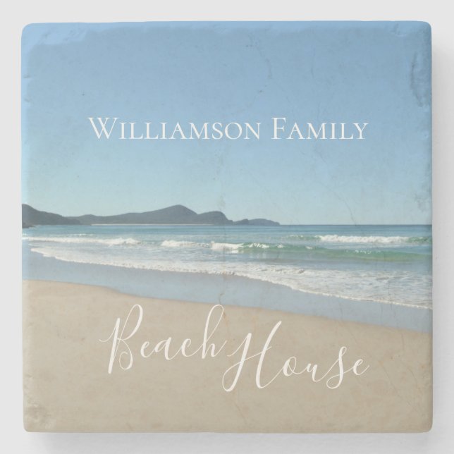 Porta-copo De Pedra Casa de praia personalizada (Frente)