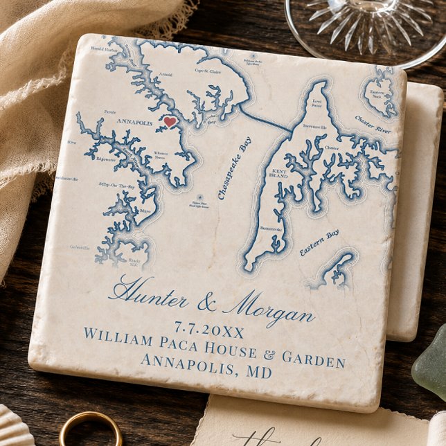 Porta-copo De Pedra Casa William Paca Casamento Annapolis MD Mapa  (William Paca House Wedding Favor Annapolis Map Keepsake Stone Coaster by Coastal Map Designs)