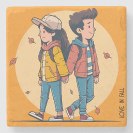 Porta-copo De Pedra Casal com as mãos caminhando juntas no outono