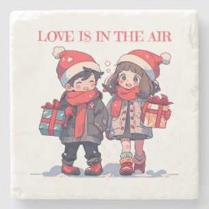 Porta-copo De Pedra Casal de Natal - O amor está no ar