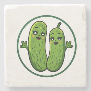 Porta-copo De Pedra Casal de Pepino Fofo, Pepinos Kawaii Engraçados