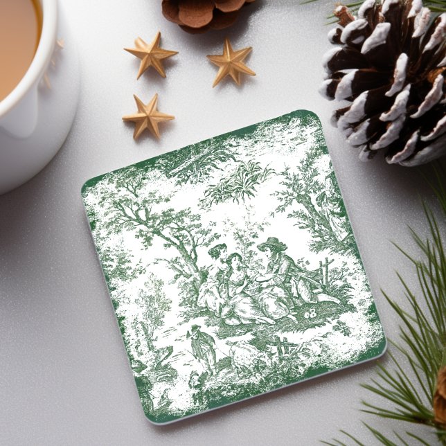 Porta-copo De Pedra Casal verde-para-jouy impresso (Criador carregado)