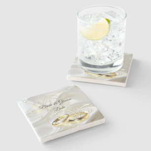 Porta-copo De Pedra Casamento branco do design do cetim e do ouro