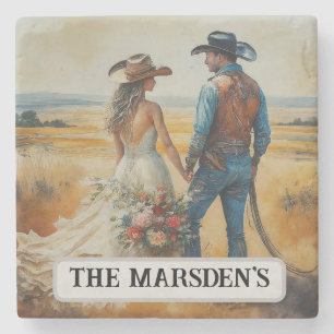 Porta-copo De Pedra Casamento Country Western Aquarela