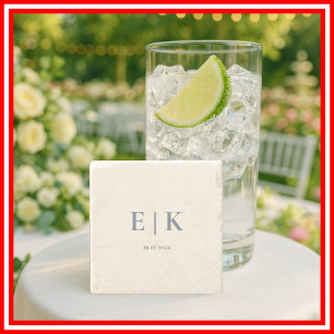 Porta-copo De Pedra Casamento de Dusty Blue Monograma