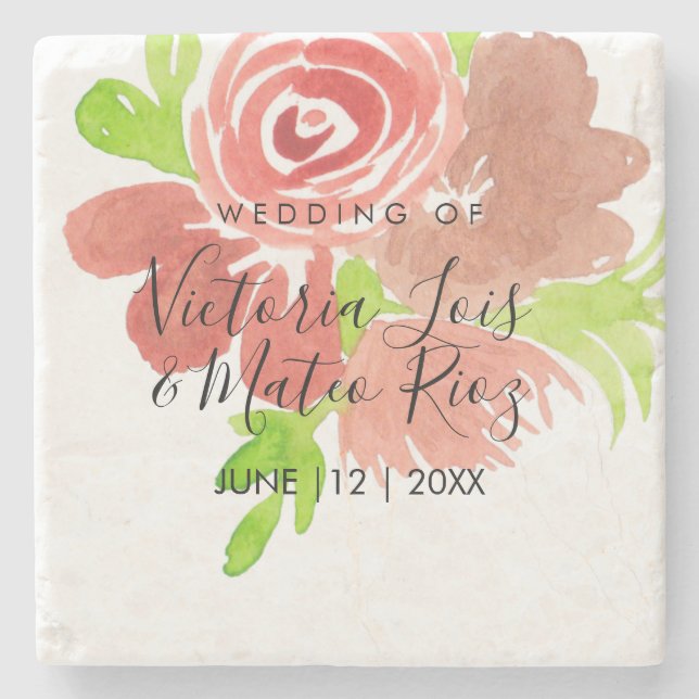 Porta-copo De Pedra Casamento De Folhas De Pincel De Água, Cor Floral, (Frente)