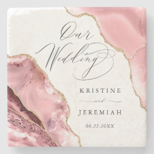 Porta-copo De Pedra Casamento de Luxo com Script Negro Glitter Dourado