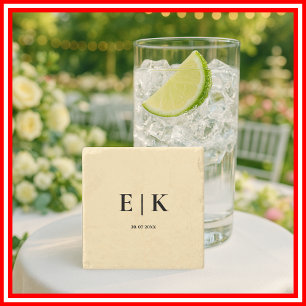 Porta-copo De Pedra Casamento de Monograma Amarelo-Manteiga