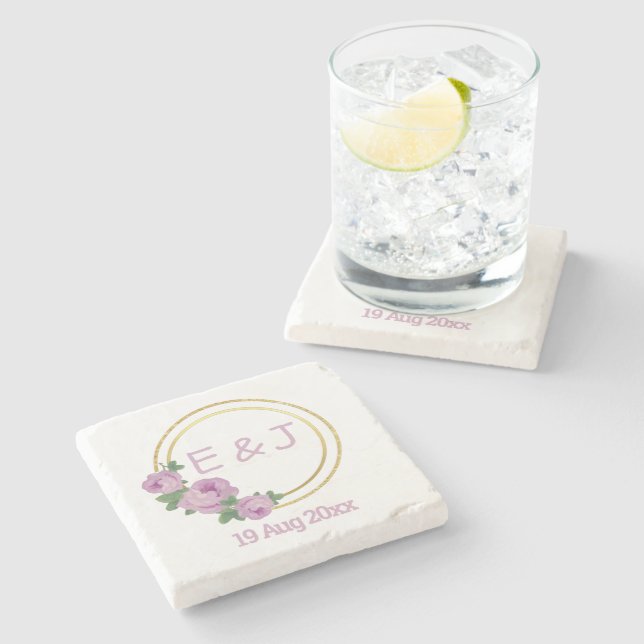 Porta-copo De Pedra Casamento de Rosas Roxos (Lateral)