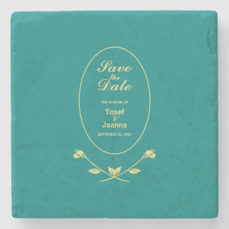 Porta-copo De Pedra Casamento de Teal Rosa Salve a Data