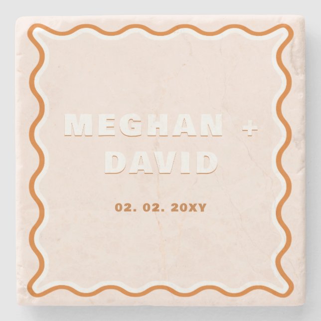 Porta-copo De Pedra Casamento de Terracotta com Curva ondulada retrorr (Frente)