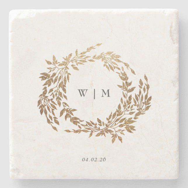 Porta-copo De Pedra Casamento Elegante Clássico do Monograma tradicion (Frente)