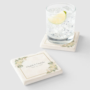 Porta-copo De Pedra Casamento Elegante Floral Rosa Metálico Dourado Br