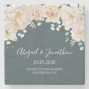 Porta-copo De Pedra Casamento Floral Branco Vintage Azul Naval