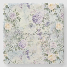 Porta-copo De Pedra Casamento Floral de bonito Rosas Brancas Lavandas 