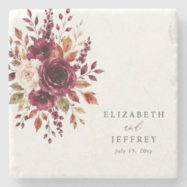 Porta-copo De Pedra Casamento Floral de Outono Boho Burgundy Elegante