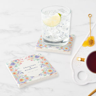 Porta-copo De Pedra Casamento Floral LGBTQ Moderno Colorido