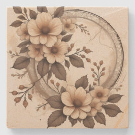 Porta-copo De Pedra Casamento Floral Sépia Vintage Elegante Renda