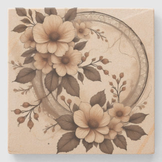 Porta-copo De Pedra Casamento Floral Sépia Vintage Elegante Renda