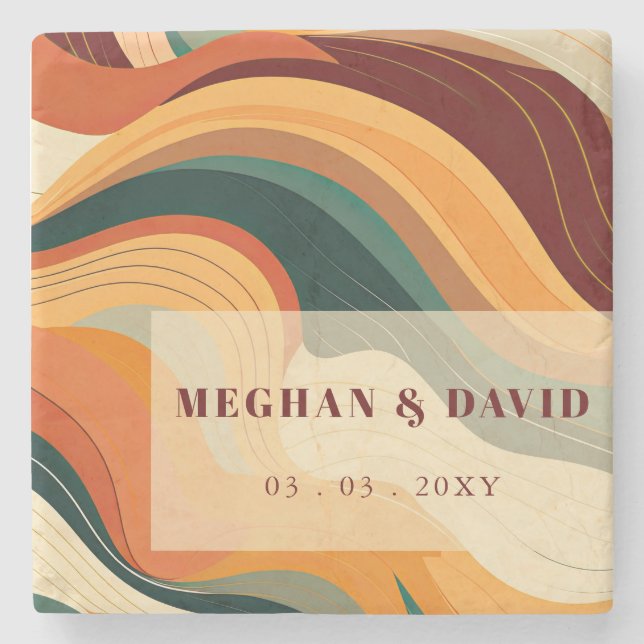 Porta-copo De Pedra Casamento Laranja Retro Abstrato Terthy Terracotta (Frente)