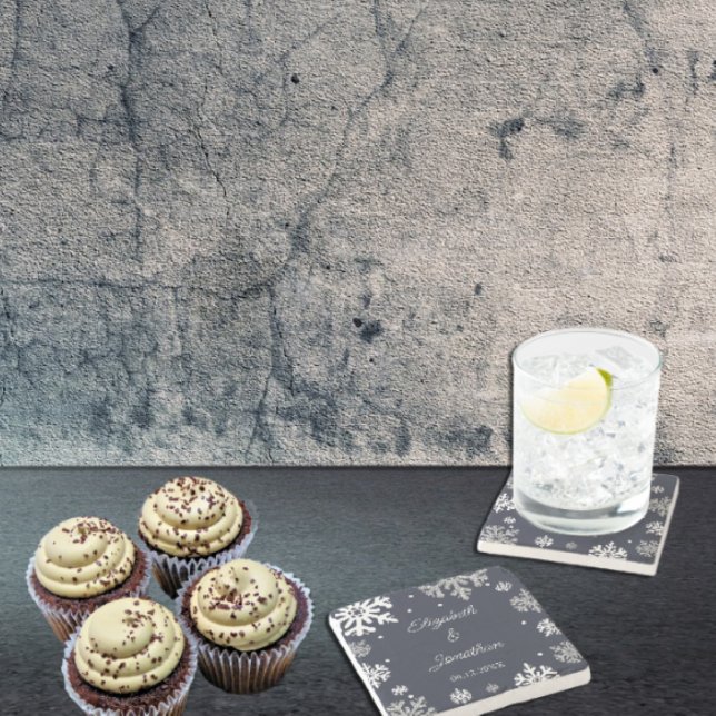 Porta-copo De Pedra Casamento no inverno marinho Azul Flocos de Neve (Criador carregado)