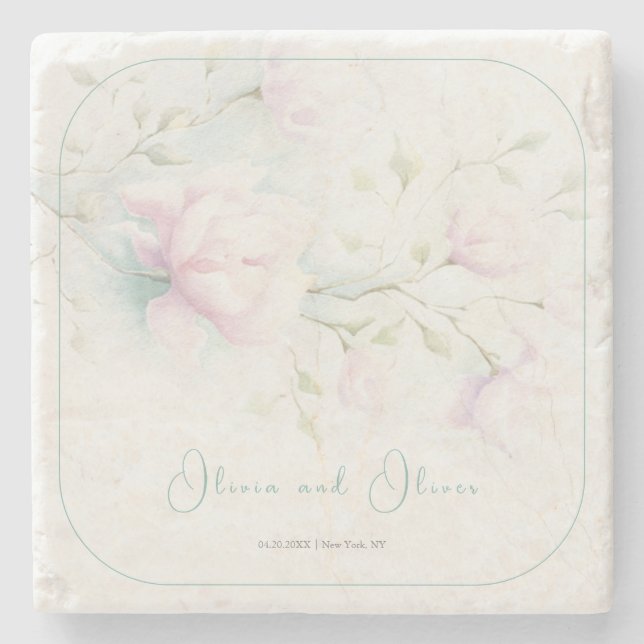 Porta-copo De Pedra Casamento Rosa Magnolia (Frente)