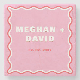 Porta-copo De Pedra Casamento Vermelho Cor-de-Rosa Curva ondulada