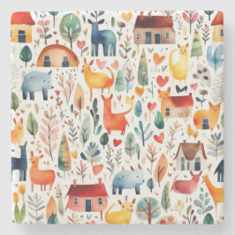 Porta-copo De Pedra Casas vermelhas e casas Folha de Papel