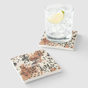 Porta-copo De Pedra Castanho-Creme-Animal Cowhide