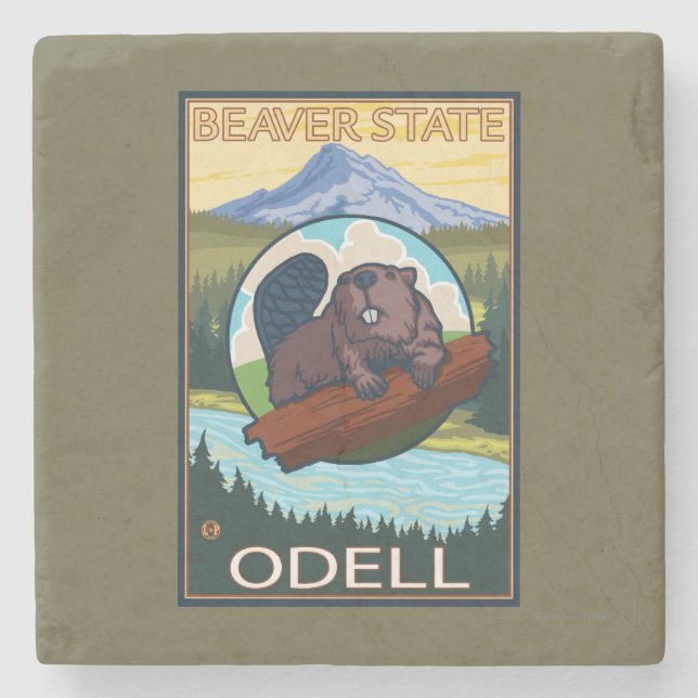 Porta-copo De Pedra Castor & capa do Mt. - Odell, Oregon (Frente)