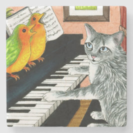 Porta-copo De Pedra Cat 457 playing Piano Birds