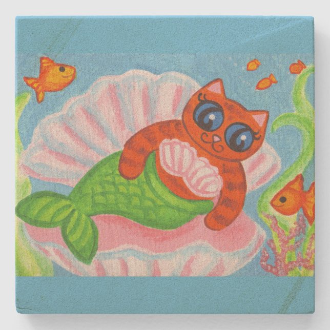 Porta-copo De Pedra Cat Mermaid Coaster  (Frente)