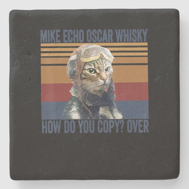 Porta-copo De Pedra Cat Pilot Mike Echo Oscar Whisky Costume Gift (Frente)