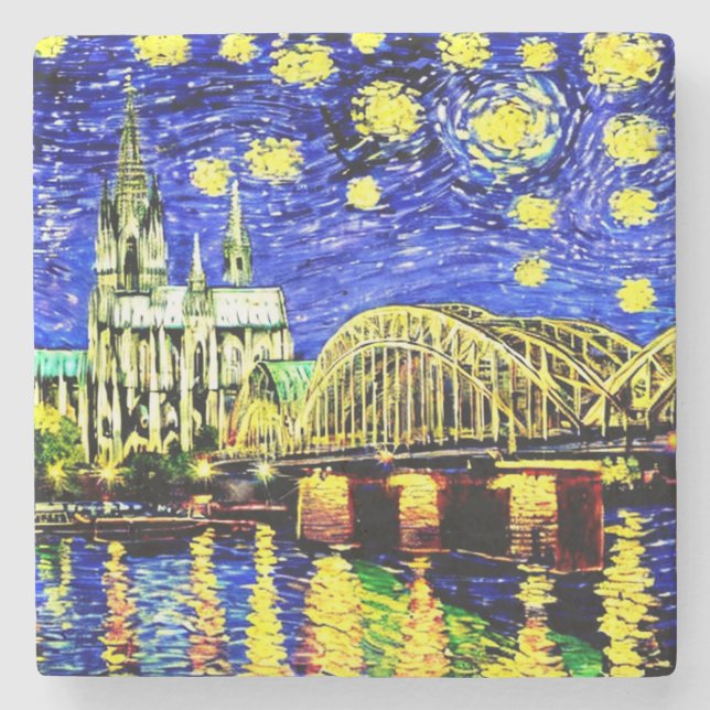 Porta-copo De Pedra Catedral de Starry Night Cologne Alemanha (Frente)