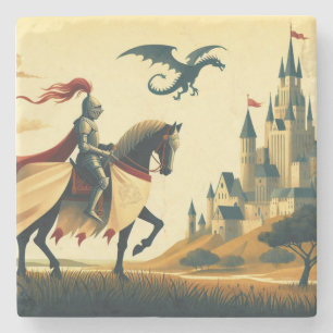 Porta-copo De Pedra Cavaleiro medieval/wyvern/castelo fantasia