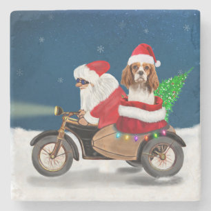 Porta-copo De Pedra Cavalier King Dog Papai Noel