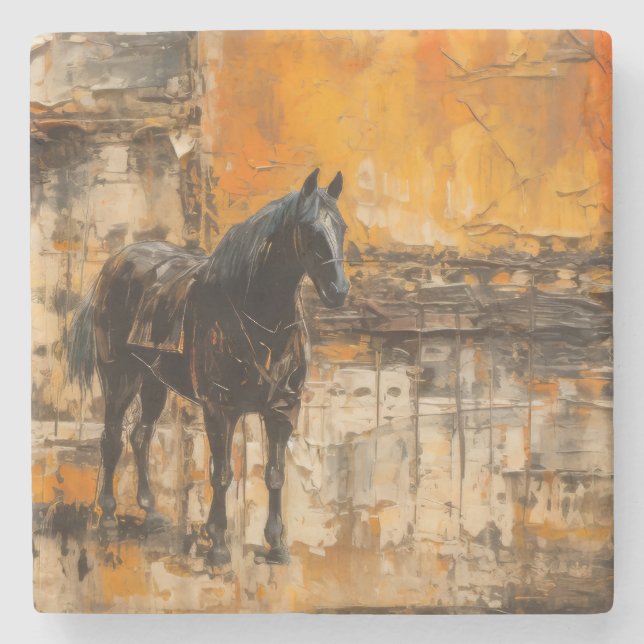 Porta-copo De Pedra Cavalo Majestoso em Abstrato Sunset (Frente)