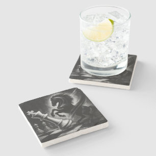 Porta-copo De Pedra Cavalo Negro Dramático vs. Rei - Trabalho de arte 