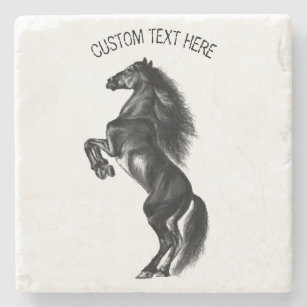 Porta-copo De Pedra Cavalo Preto - Desenho - Adicione Seu Texto