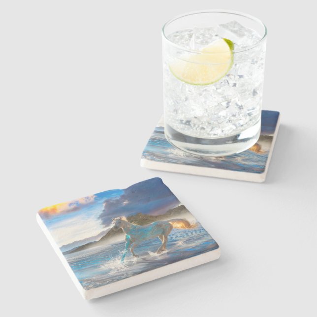 Porta-copo De Pedra Cavalos Árabes da Ilha Stellar #2 (Lateral)