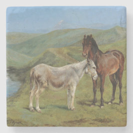 Porta-copo De Pedra Cavalos de Cinza clara num campo (Equine Fazenda A