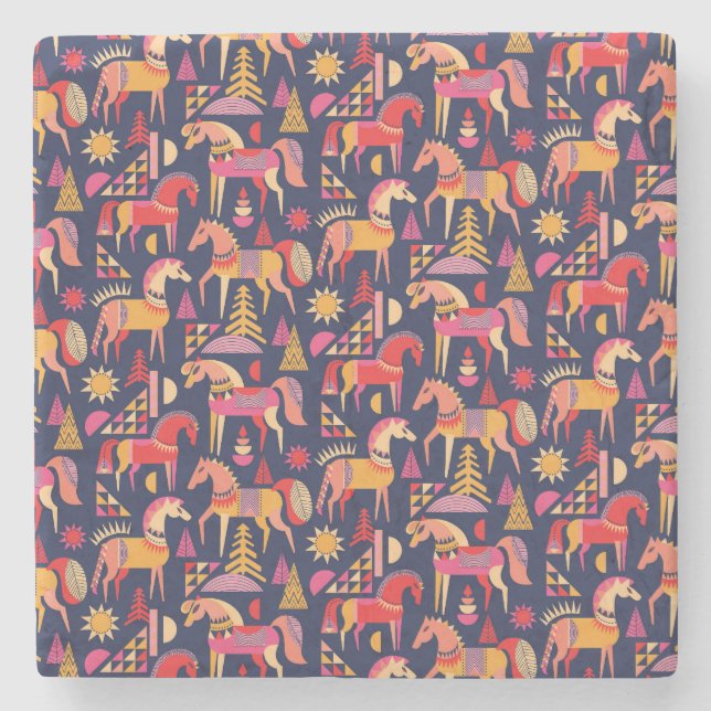 Porta-copo De Pedra Cavalos escandinavos: Design decorativa sem costur (Frente)