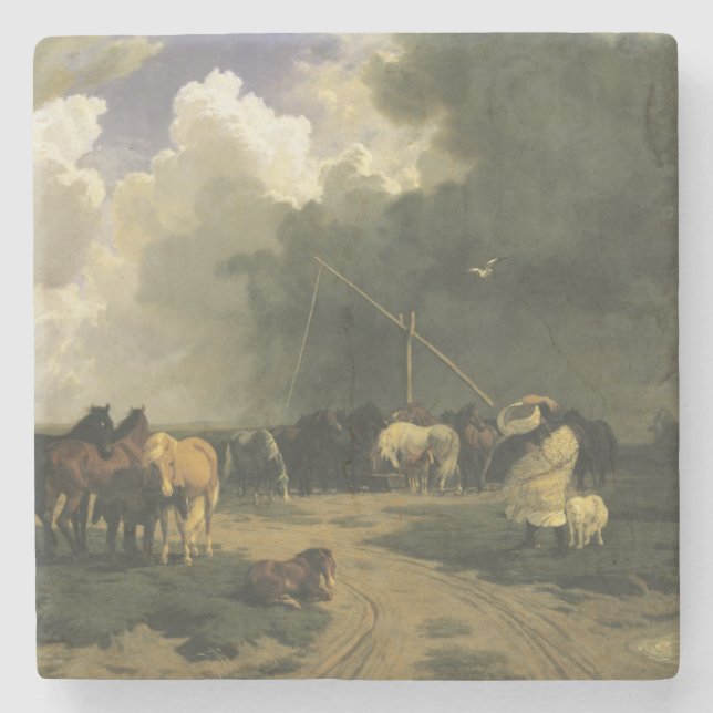 Porta-copo De Pedra Cavalos numa tempestade (equino) (Frente)