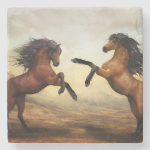 Porta-copo De Pedra Cavalos Selvagens