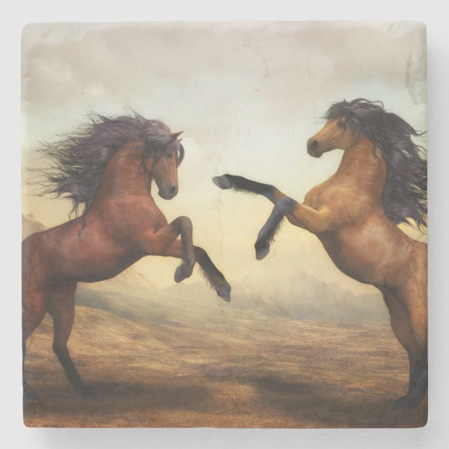 Porta-copo De Pedra Cavalos Selvagens (Frente)