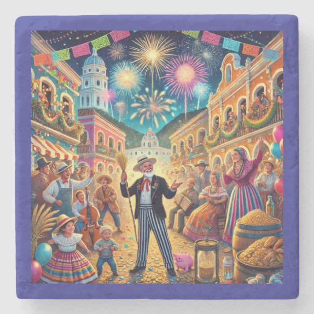 Porta-copo De Pedra Celebração de Ano Novo El Año Viejo (Frente)