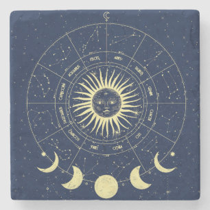 Porta-copo De Pedra Celestial Sun Moon Fases Zodiac